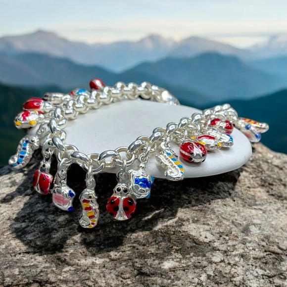 🌺Vintage Sterling & Enamel Charm Bracelet - Picture 4 of 11